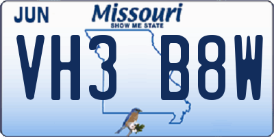 MO license plate VH3B8W