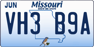 MO license plate VH3B9A