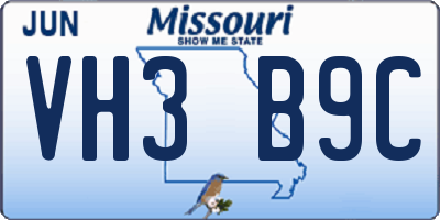 MO license plate VH3B9C