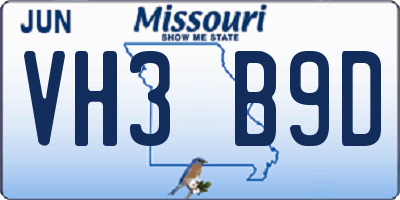 MO license plate VH3B9D