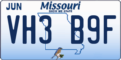 MO license plate VH3B9F