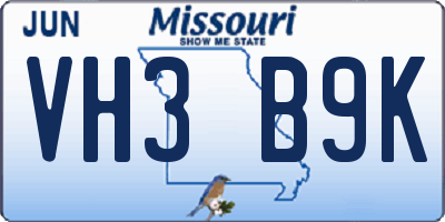 MO license plate VH3B9K