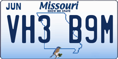MO license plate VH3B9M