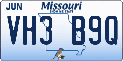 MO license plate VH3B9Q