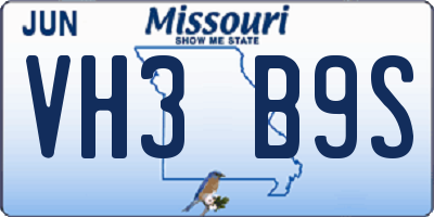MO license plate VH3B9S