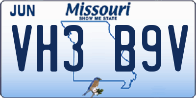 MO license plate VH3B9V