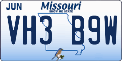 MO license plate VH3B9W