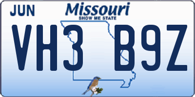 MO license plate VH3B9Z