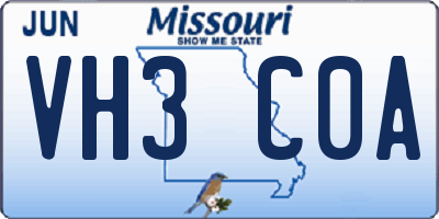 MO license plate VH3C0A