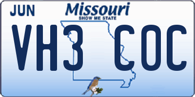 MO license plate VH3C0C
