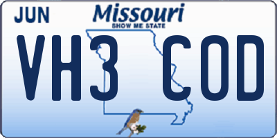 MO license plate VH3C0D