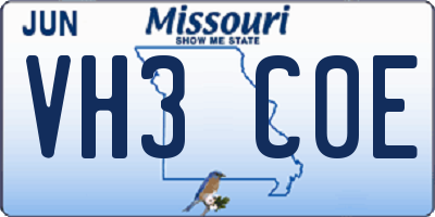 MO license plate VH3C0E