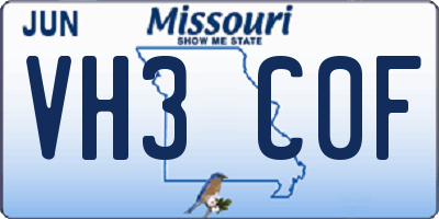 MO license plate VH3C0F