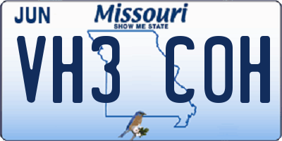 MO license plate VH3C0H
