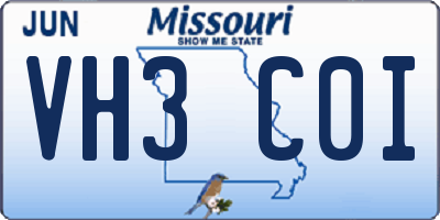 MO license plate VH3C0I