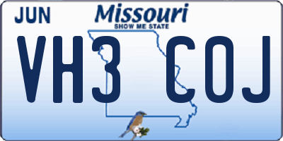 MO license plate VH3C0J
