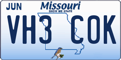 MO license plate VH3C0K