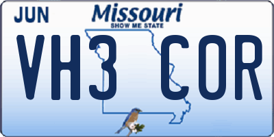MO license plate VH3C0R