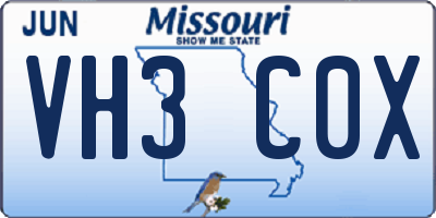 MO license plate VH3C0X