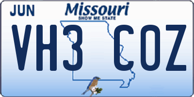 MO license plate VH3C0Z