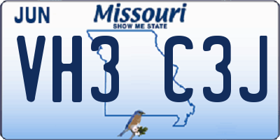 MO license plate VH3C3J