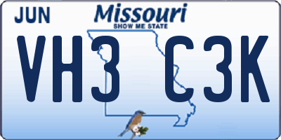 MO license plate VH3C3K
