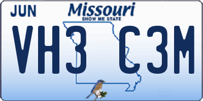 MO license plate VH3C3M