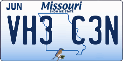 MO license plate VH3C3N