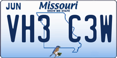 MO license plate VH3C3W