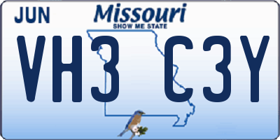 MO license plate VH3C3Y