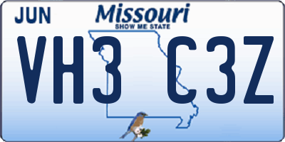 MO license plate VH3C3Z