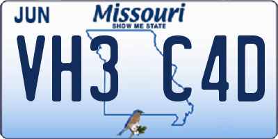 MO license plate VH3C4D