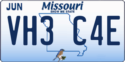 MO license plate VH3C4E