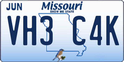 MO license plate VH3C4K