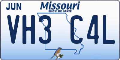 MO license plate VH3C4L