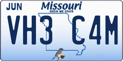 MO license plate VH3C4M