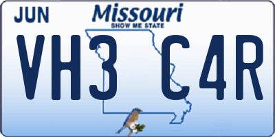MO license plate VH3C4R
