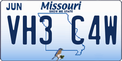 MO license plate VH3C4W