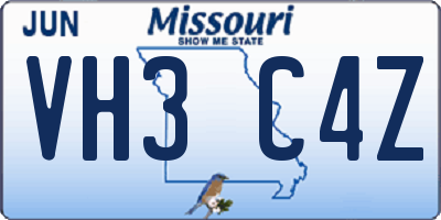 MO license plate VH3C4Z