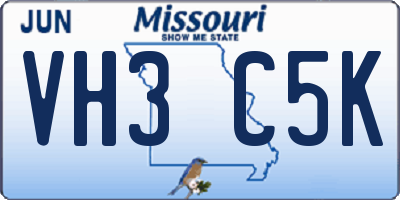 MO license plate VH3C5K