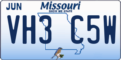 MO license plate VH3C5W