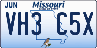 MO license plate VH3C5X