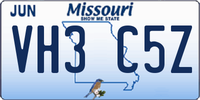 MO license plate VH3C5Z