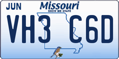 MO license plate VH3C6D