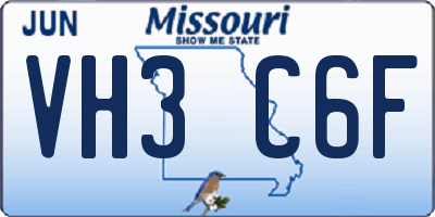 MO license plate VH3C6F
