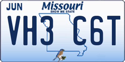 MO license plate VH3C6T