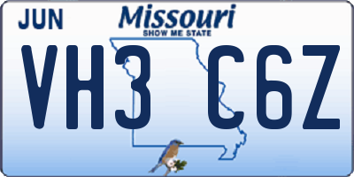 MO license plate VH3C6Z