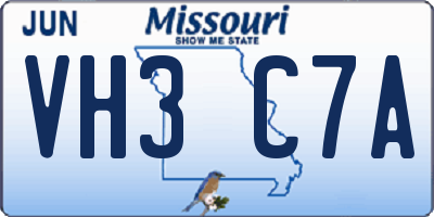 MO license plate VH3C7A