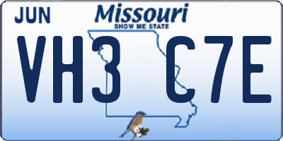 MO license plate VH3C7E