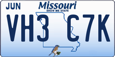 MO license plate VH3C7K
